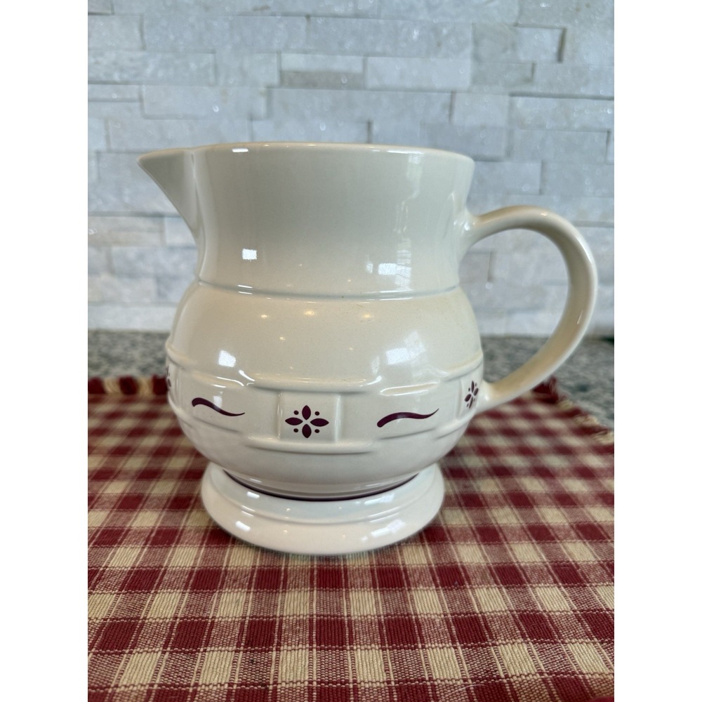 LONGABERGER POTTERY MILK PITCHER IVORY & RED 64 Ounce